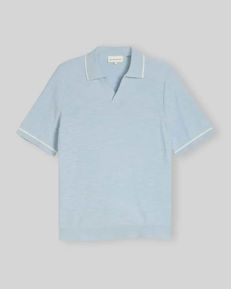 Tom Tailor Regular Fit Poloshirt aus reiner Baumwolle in Strickoptik Hellblau