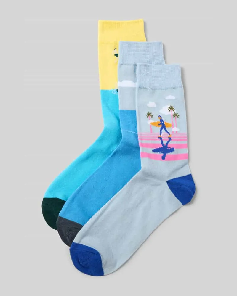 Jack & Jones Socken mit Label-Detail Modell 'BEACH LANDSCAPE' im 3er-Pack 