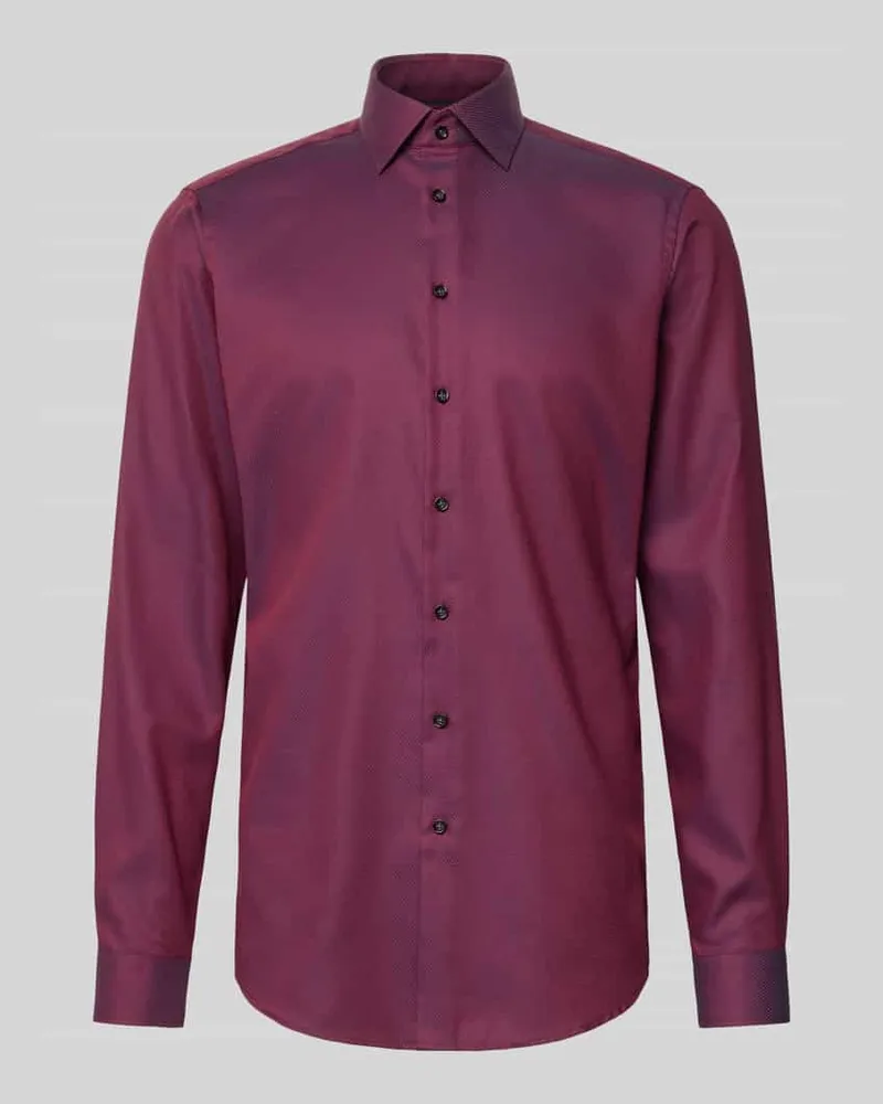 Christian Berg Extralanges Regular Fit Business-Hemd mit Kentkragen Bordeaux