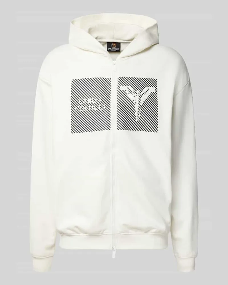 Carlo Colucci Sweatjacke mit Logo-Print und Zweiwege-Reißverschluss Offwhite