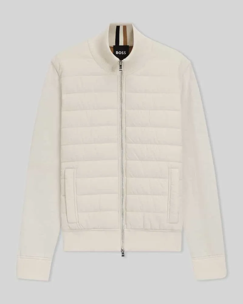 HUGO BOSS Regular Fit Sweatjacke mit gesteppter Vorderseite Modell 'HERNESTO Offwhite