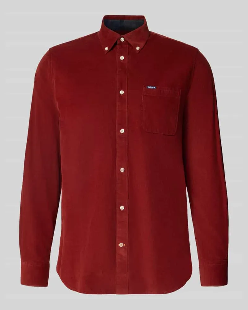 Barbour Tailored Fit Cordhemd mit Brusttasche Rot
