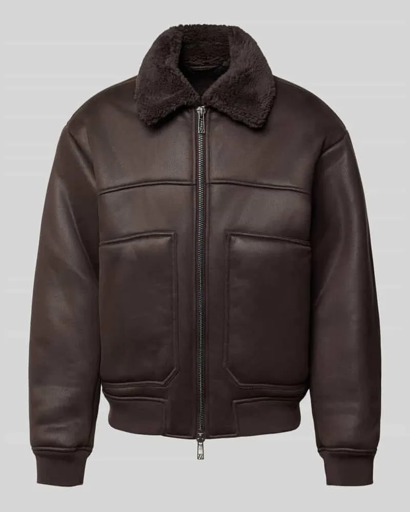 Armani Exchange Blouson in Leder-Optik mit Zweiwege-Reißverschluss Dunkelbraun