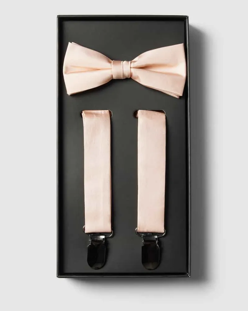 Monti Fliege und Hosenträger im Set aus reiner Seide Apricot