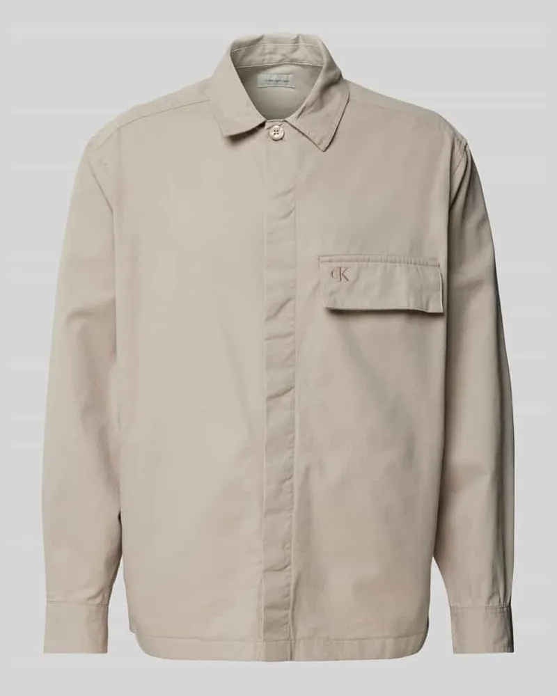 Calvin Klein Regular Fit Hemdjacke mit Label-Stitching Beige