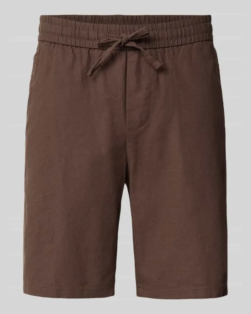 Only & Sons Regular Fit Bermudas aus Baumwoll-Leinen-Mix Modell 'LINUS Dunkelbraun
