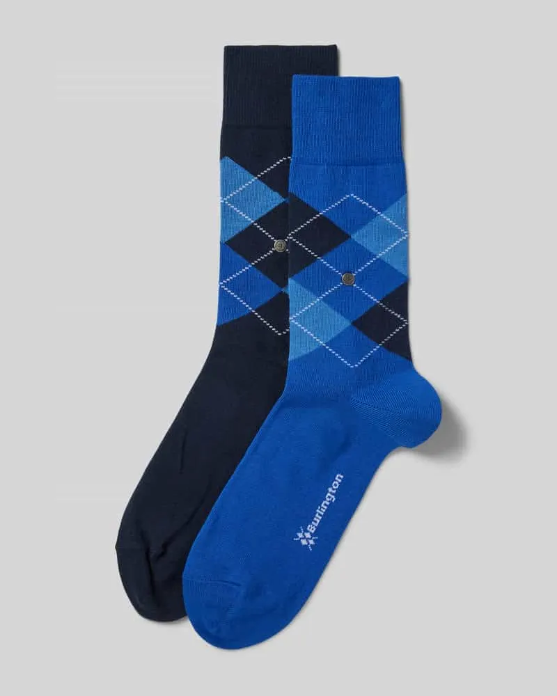 Burlington Socken mit Label-Applikation Modell 'Everyday Argyle' im 2er-Pack Dunkelblau