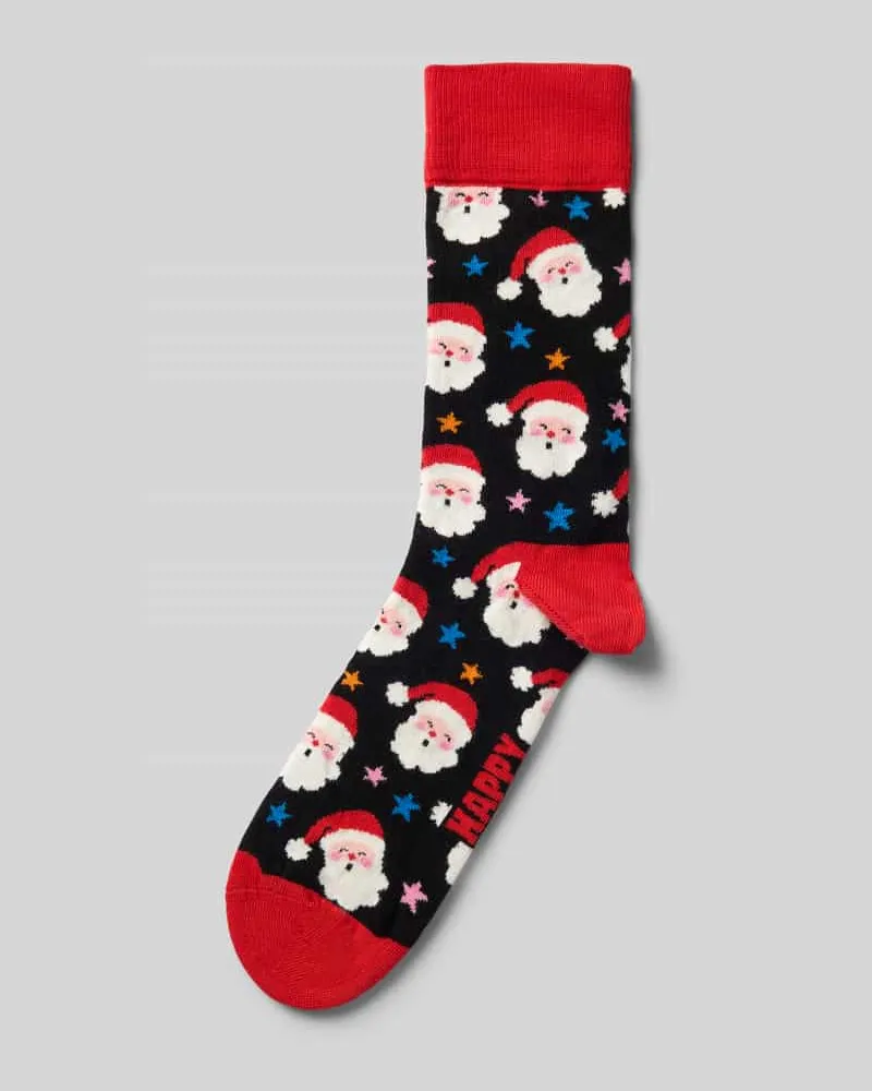 Happy Socks Socken aus elastischem Baumwoll-Mix Modell 'Santa & Star Black