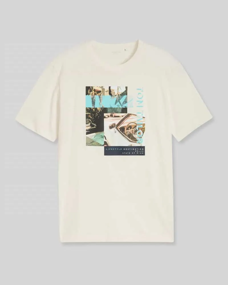 Tom Tailor Regular Fit T-Shirt aus reiner Baumwolle Offwhite