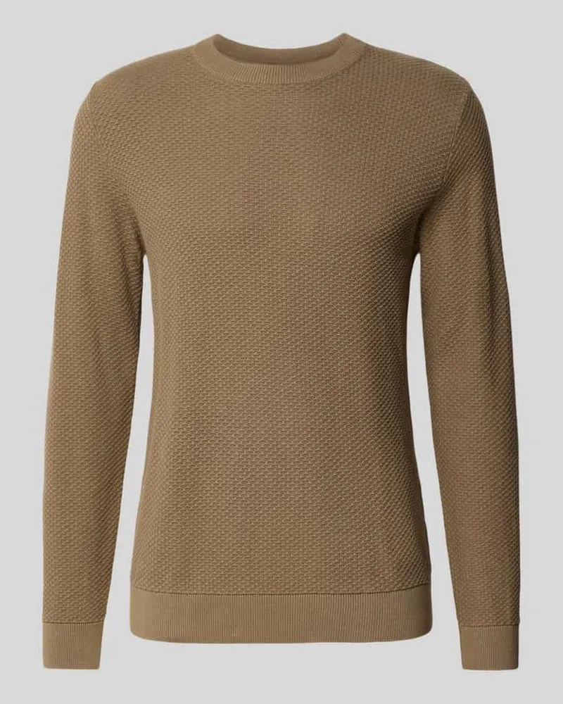 Lindbergh Strickpullover mit Strukturmuster und Rundhalsausschnitt Camel