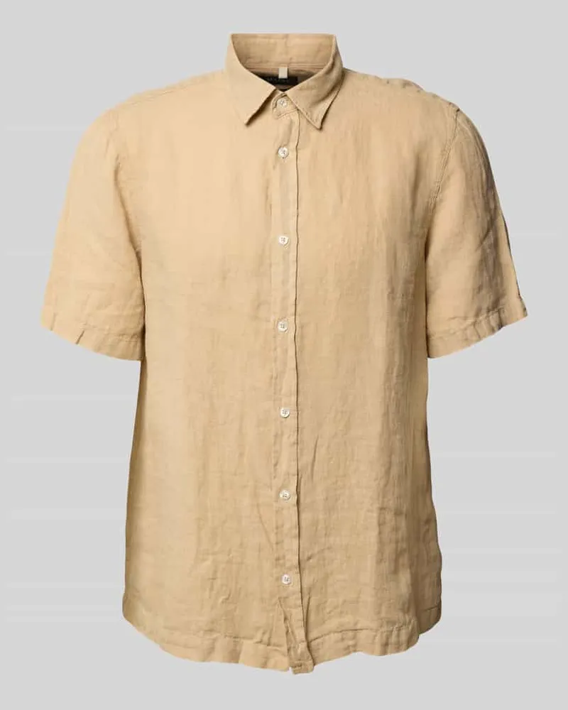 Maerz Regular Fit Leinenhemd mit Kentkragen Sand