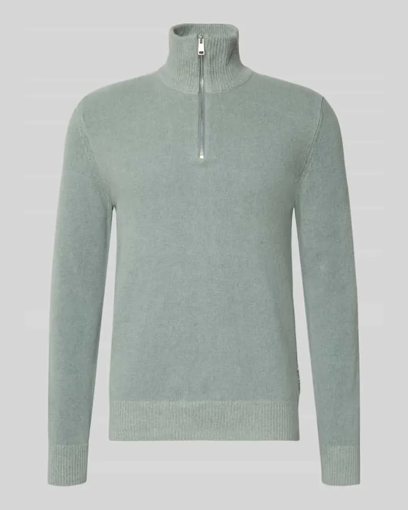 Marc O'Polo Regular Fit Troyer aus Baumwoll-Schurwoll-Mix Eisblau