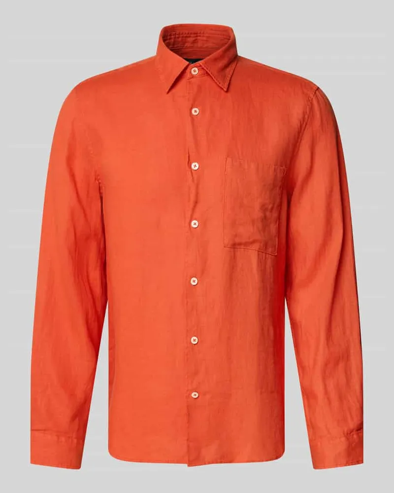 Marc O'Polo Regular Fit Leinenhemd mit aufgesetzter Brusttasche Orange