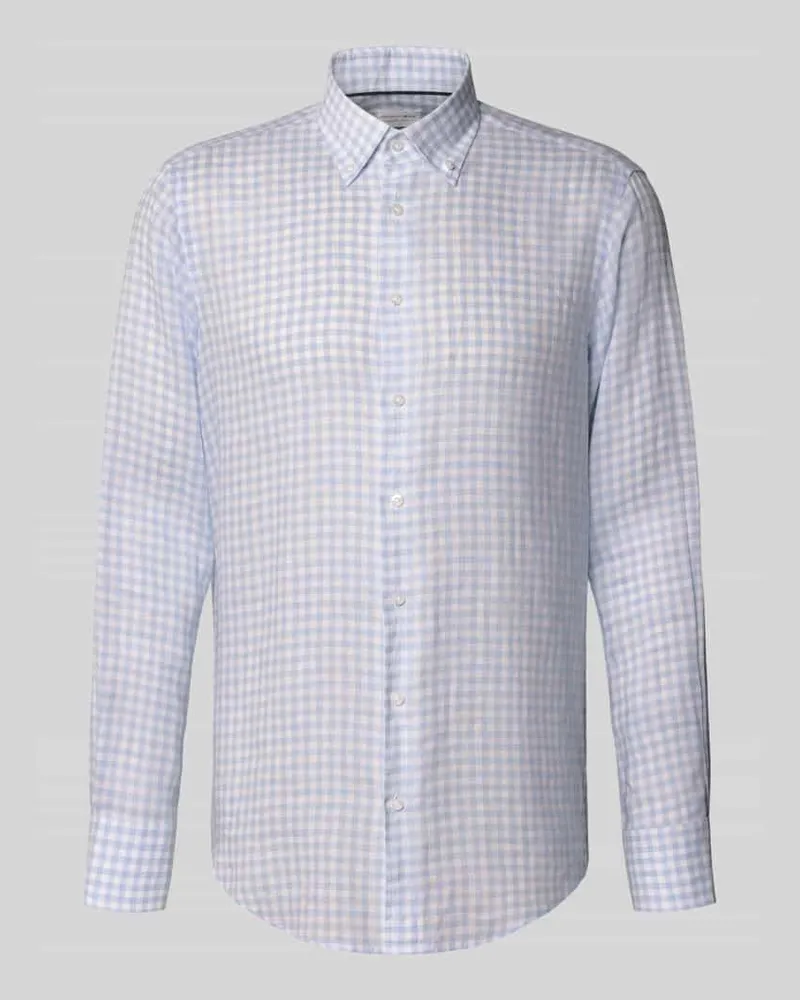 Christian Berg Regular Fit Leinenhemd mit Button-Down-Kragen Hellblau