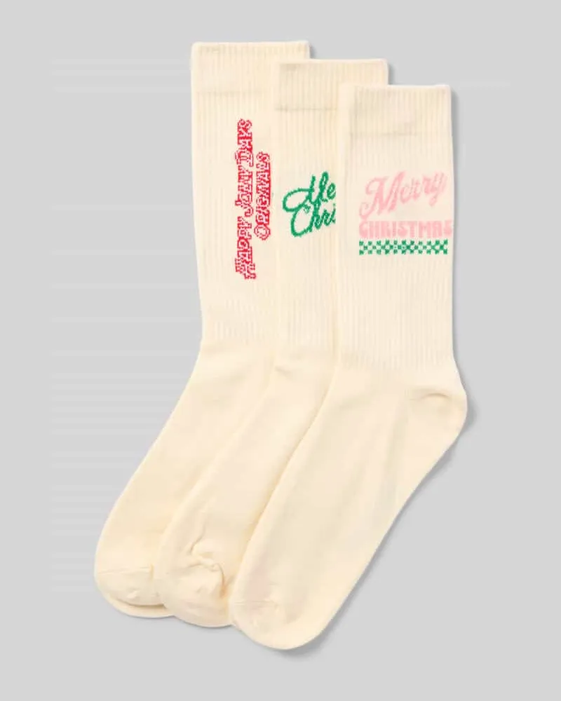 Jack & Jones Socken mit geripptem Abschluss Modell 'XMAS' im 3er-Pack Offwhite