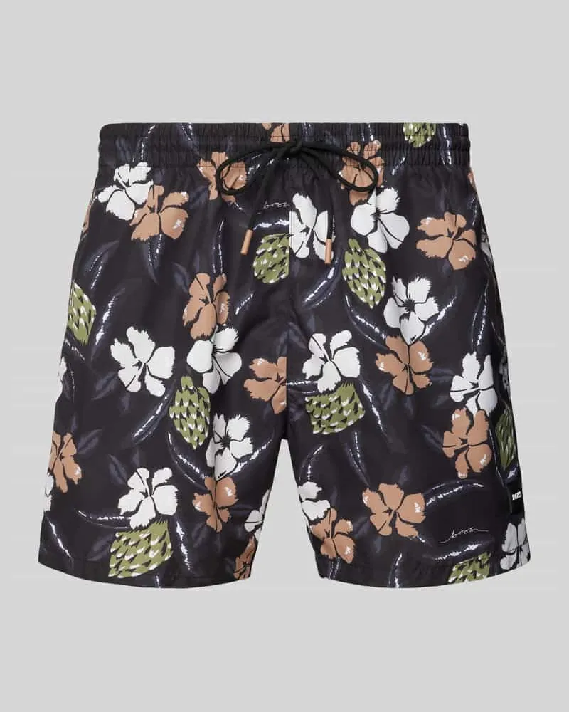 HUGO BOSS Relaxed Fit Badeshorts mit Label-Badge Modell 'Piranha Black