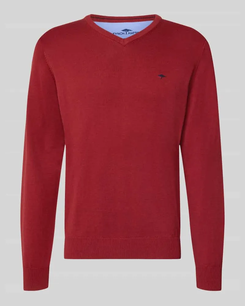 Fynch-Hatton Strickpullover mit Label-Strickerei Rot