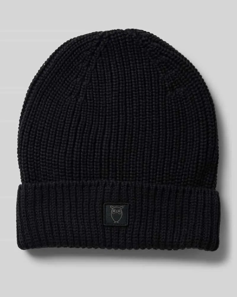 Knowledge Cotton Apparel Beanie mit Umschlag und Label-Patch 