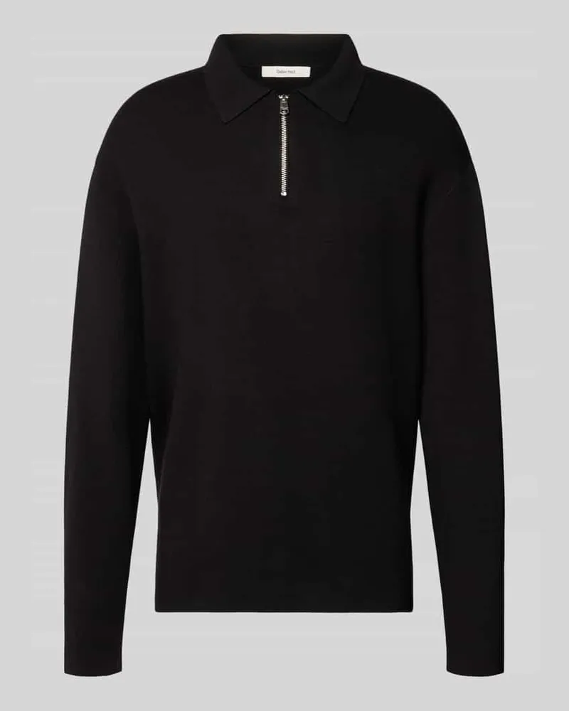 Selected Relaxed Fit Pullover aus reiner Viskose mit halblangem Zipper Black