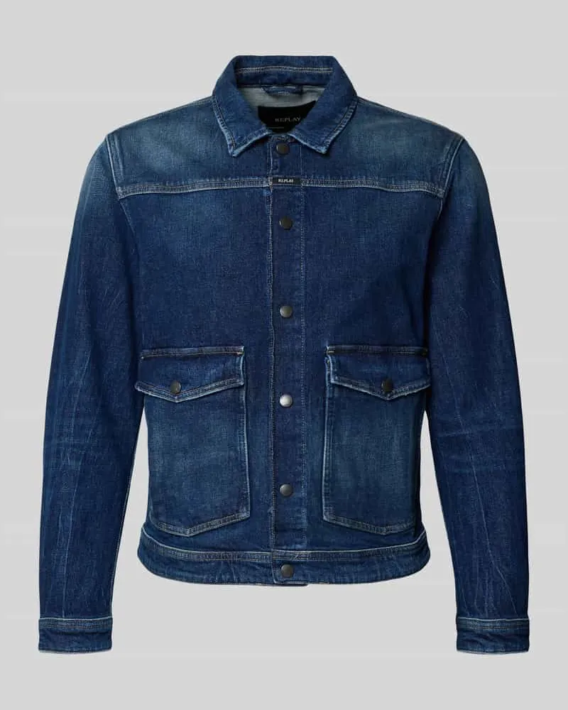Replay Jeansjacke mit Pattentaschen und Kentkragen Jeansblau