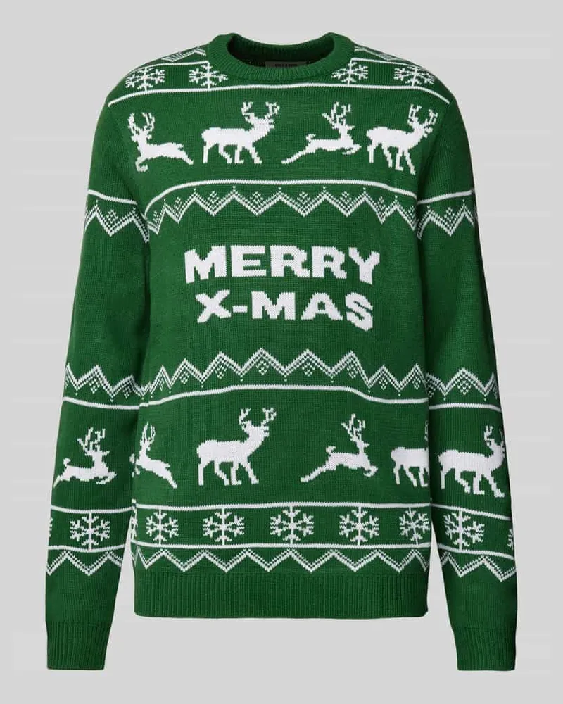 Only & Sons Strickpullover mit Motiv- und Statement-Stitching Modell 'XMAS Gruen