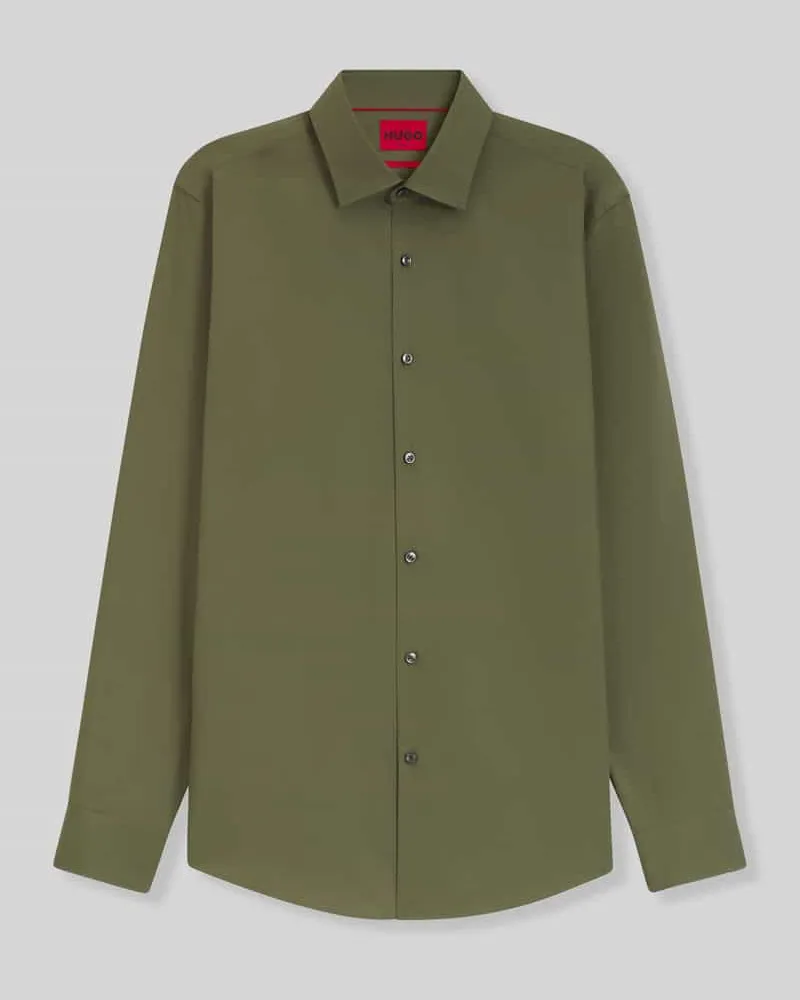 HUGO BOSS Slim Fit Businesshemd aus reiner Baumwolle Modell 'KENNO Oliv