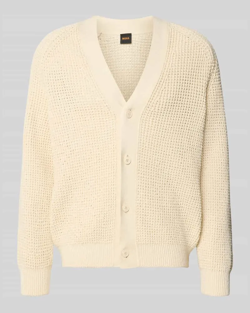 HUGO BOSS Regular Fit Strickjacke aus Baumwoll-Mix Modell 'Andemo Beige