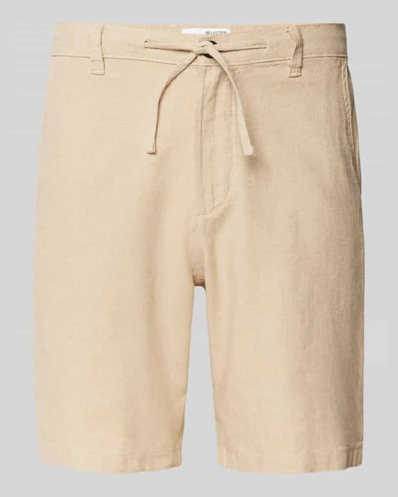 Selected Homme Regular Fit Shorts aus Baumwoll-Leinen-Mix Beige