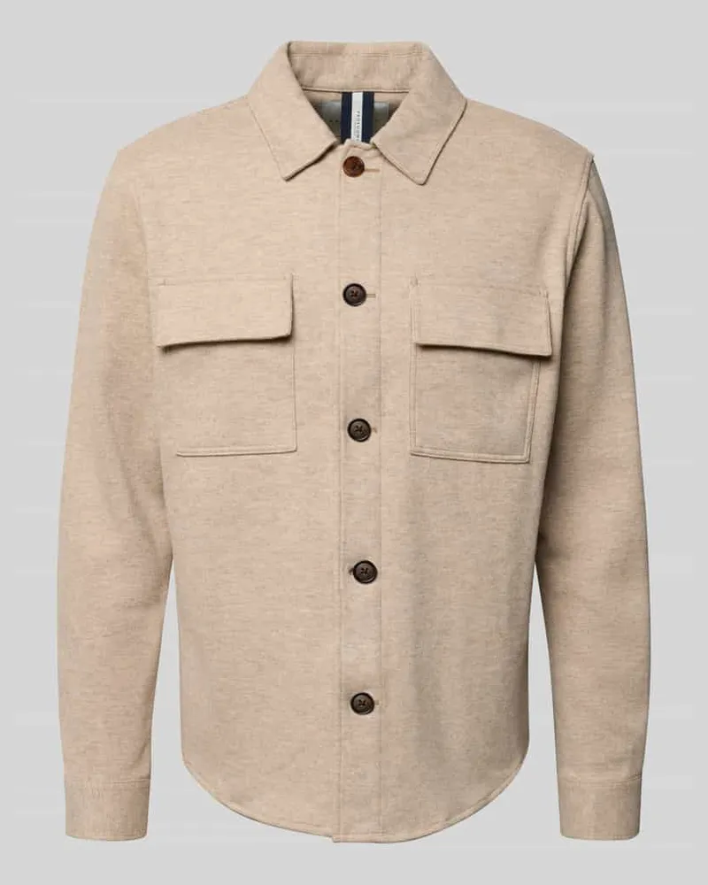 Profuomo Relaxed Fit Hemdjacke mit Brusttaschen Beige