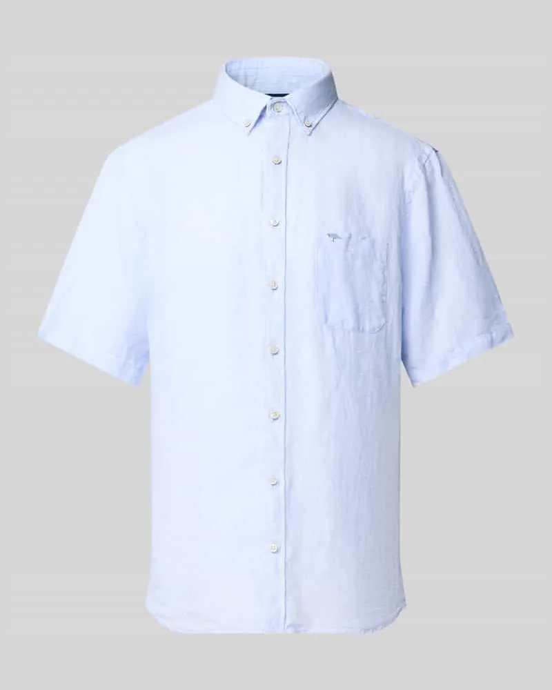 Fynch-Hatton Regular Fit Leinenhemd mit Button-Down-Kragen Hellblau