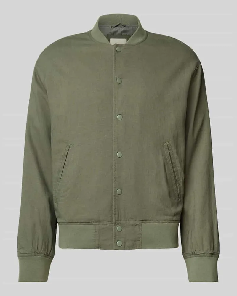 Jack & Jones Leinenbomberjacke mit Paspeltaschen Modell 'ARIO Dunkelgruen