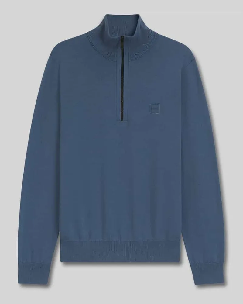 HUGO BOSS Regular Fit Troyer aus Baumwoll-Kaschmir-Mix Modell 'KANOBIX_S Rauchblau