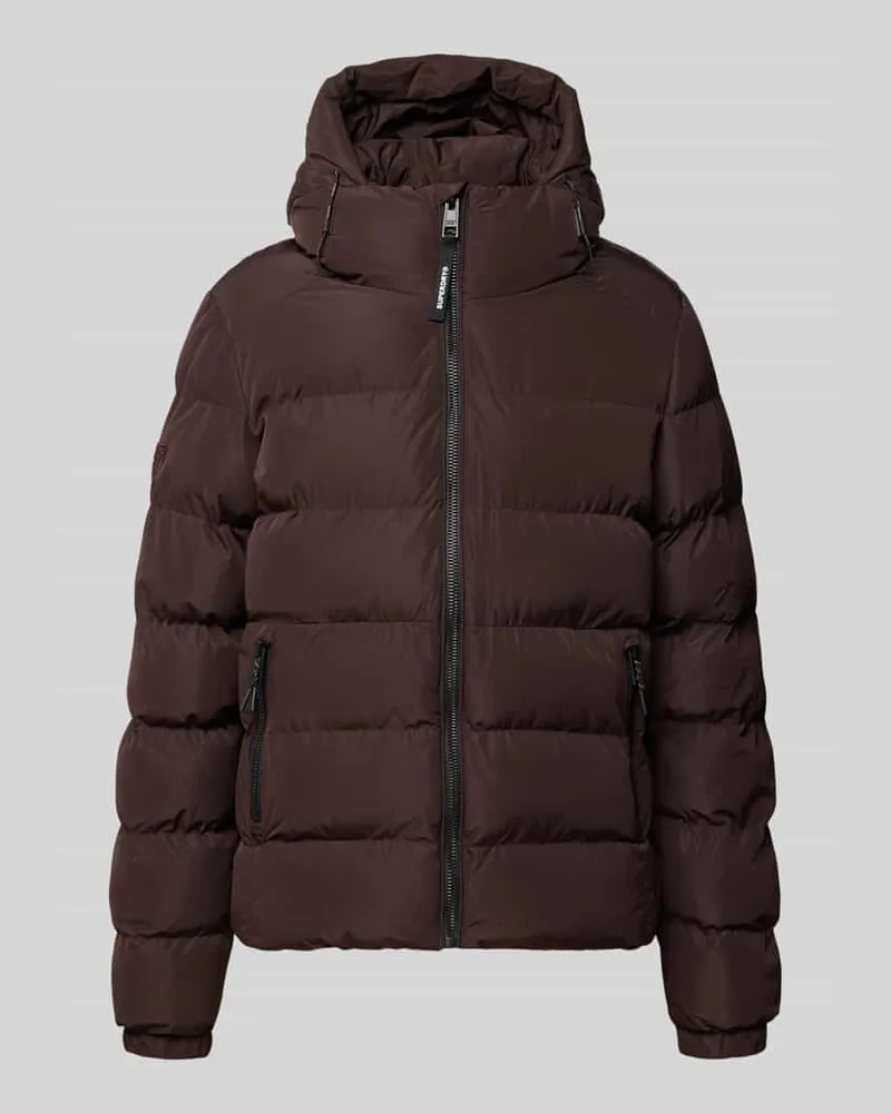Superdry. Steppjacke mit Label-Stitching und Kapuze Bordeaux