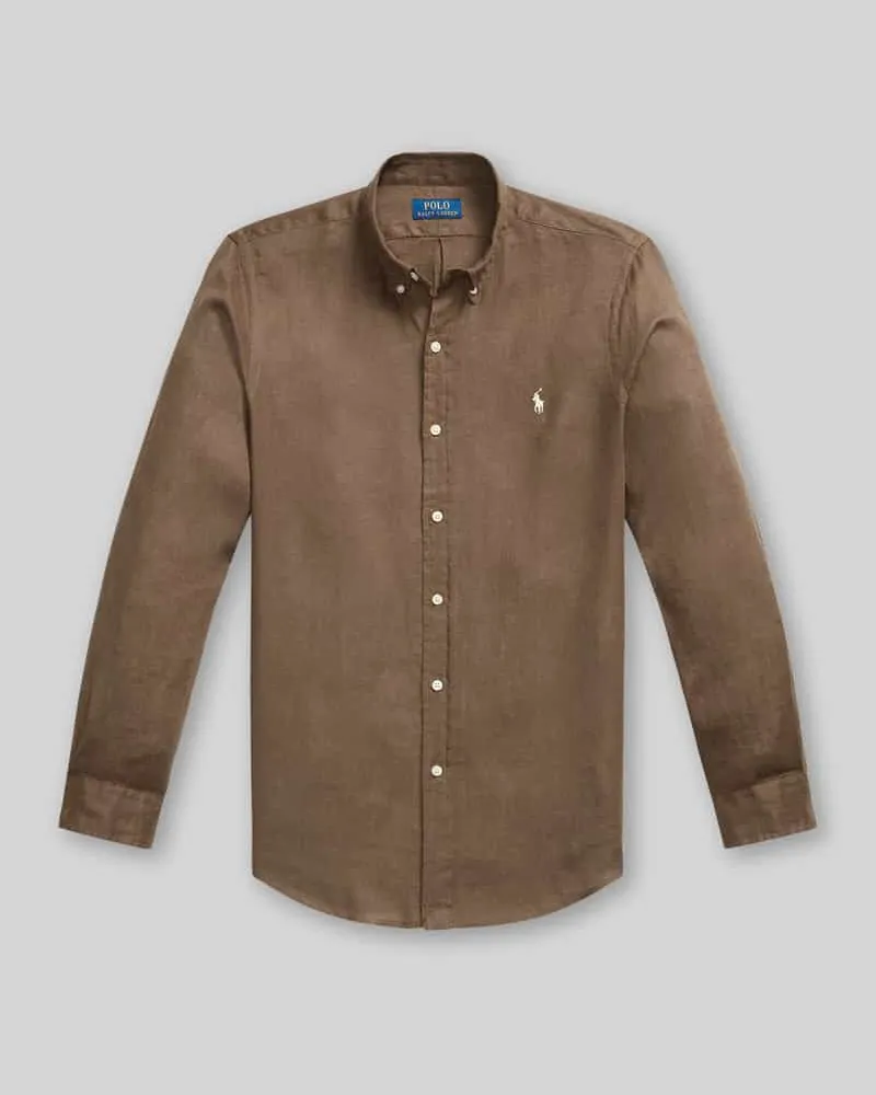 Ralph Lauren Slim Fit Freizeithemd aus reinem Leinen Mittelbraun