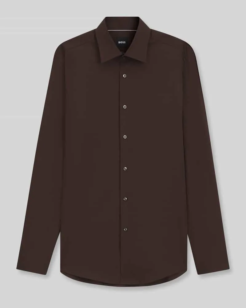 HUGO BOSS Slim Fit Businesshemd aus Baumwoll-Mix Modell 'HANK Dunkelbraun