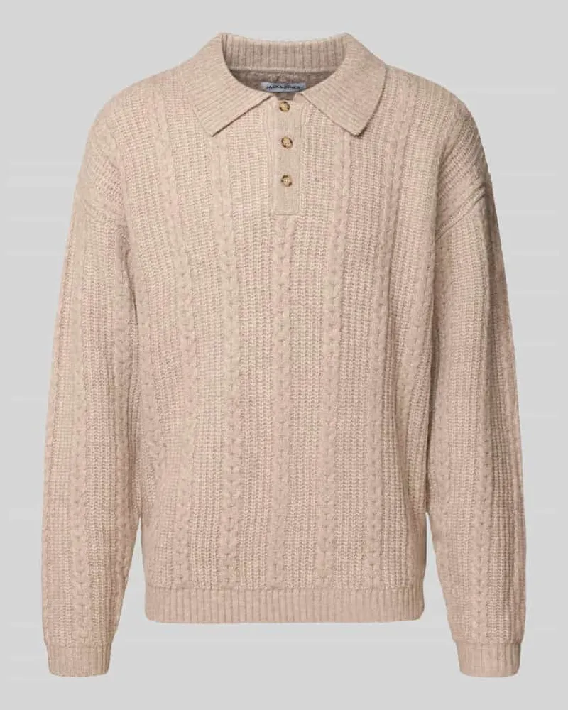 Jack & Jones Relaxed Fit Strickpullover aus elastischem Woll-Mix Beige