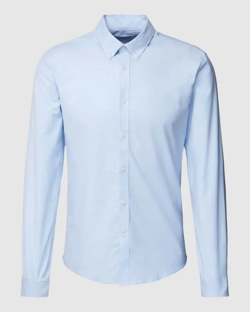 Lindbergh Slim Fit Freizeithemd mit Button-Down-Kragen Modell 'Oxford Hellblau
