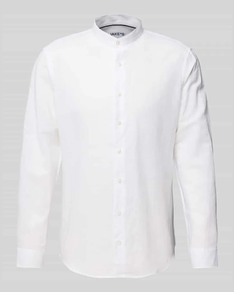 JAKE*S Slim Fit Freizeithemd aus Leinen-Baumwoll-Mix Weiss