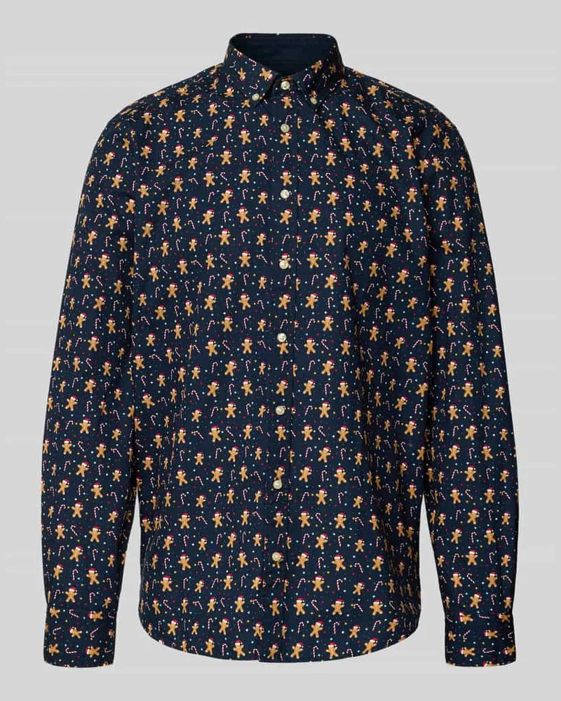 MONTEGO Regular Fit Freizeithemd mit Button-Down-Kragen Dunkelblau