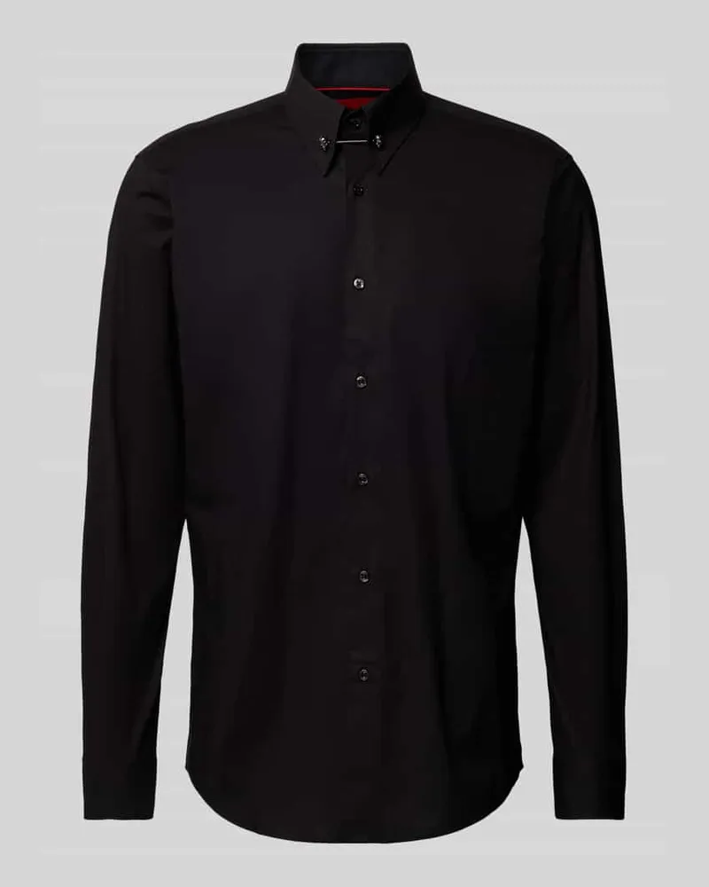 HUGO BOSS Slim Fit Business-Hemd mit Kentkragen Modell 'Vikko Black