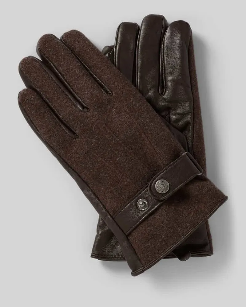 Bugatti Handschuhe aus Schafsleder-Textil-Mix mit Riegel Dunkelbraun