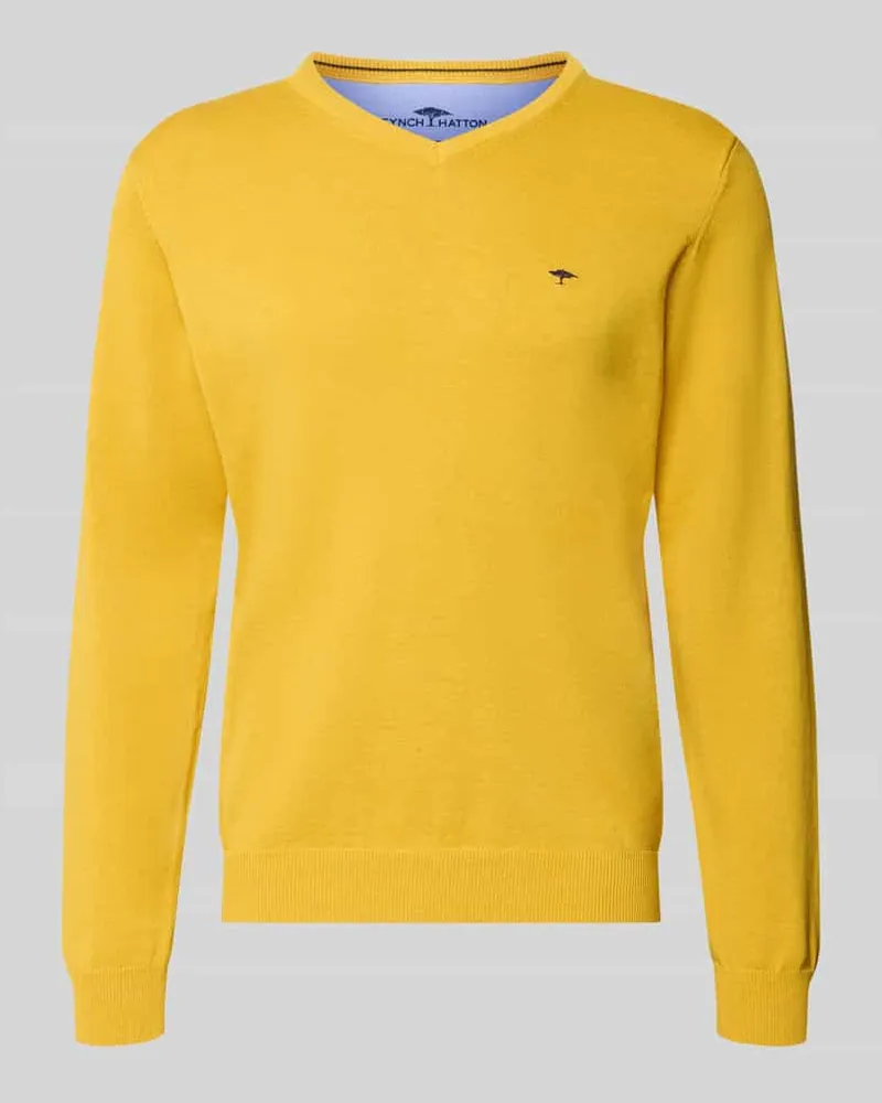 Fynch-Hatton Strickpullover mit Label-Strickerei Gelb