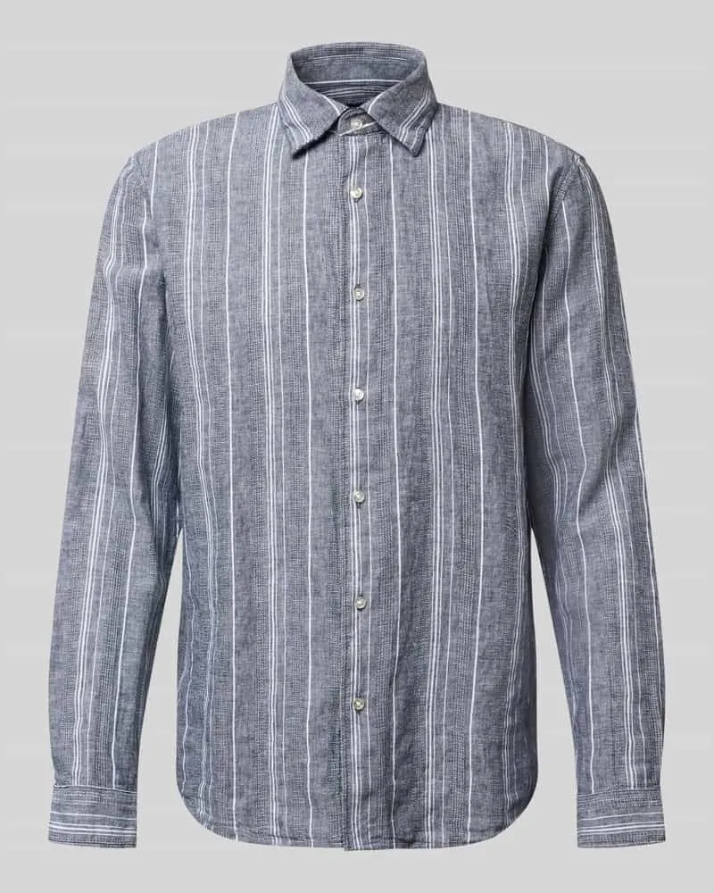 McNeal Regular Fit Freizeithemd aus Leinen-Baumwoll-Mix mit Kentkragen Dunkelblau