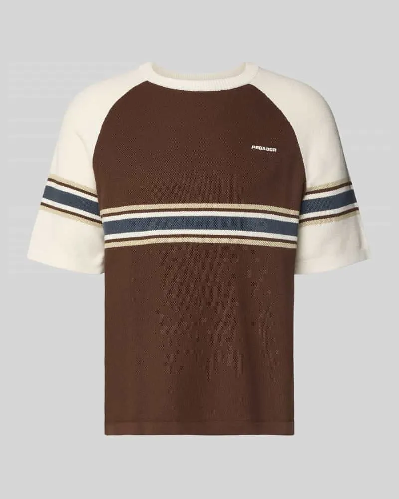 PEGADOR Strickshirt mit Label-Stitching und Rundhalsausschnitt Schoko
