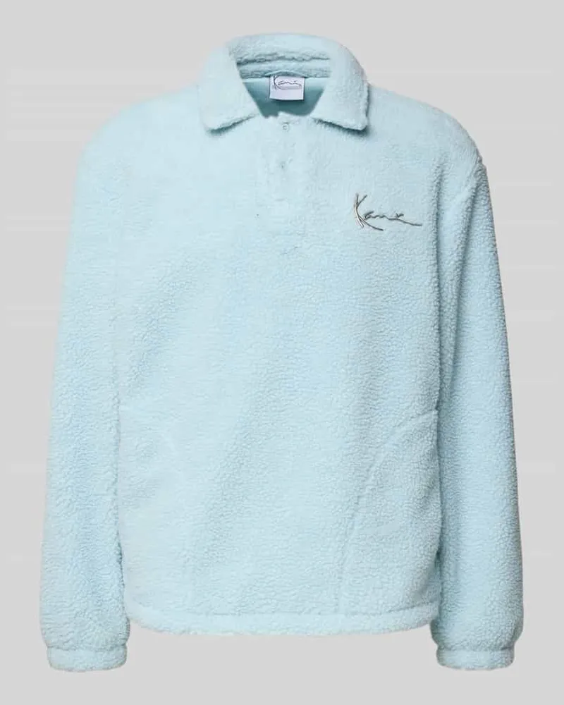 Karl Kani Fleecepullover mit Umlegekragen und Knopfleiste Hellblau