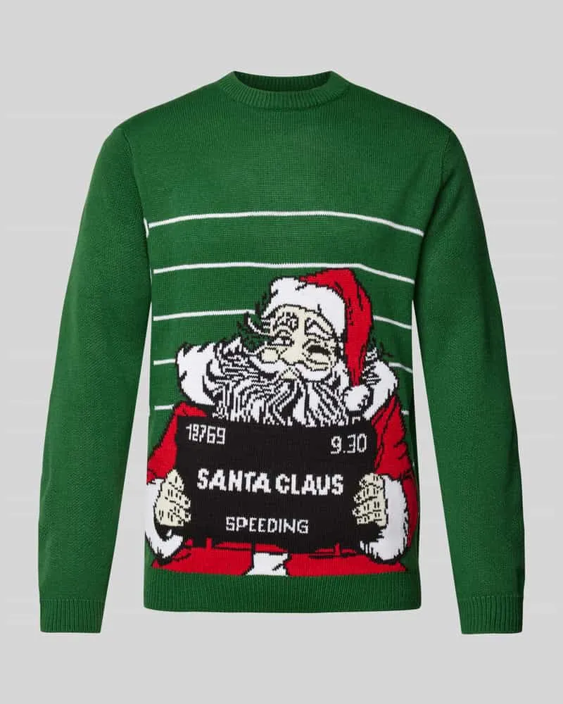 Only & Sons Weihnachtspullover mit gerippten Abschlüssen Modell 'XMAS Gruen