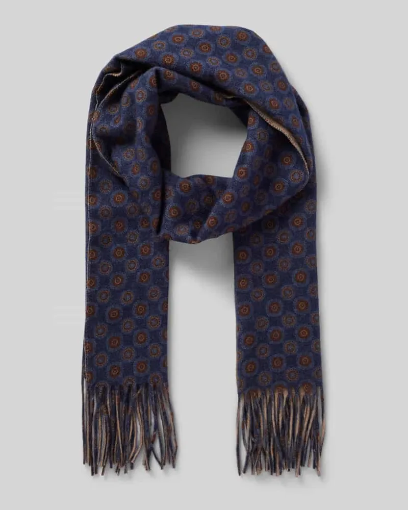 Ascot Schal aus Wolle mit Fransen Marine