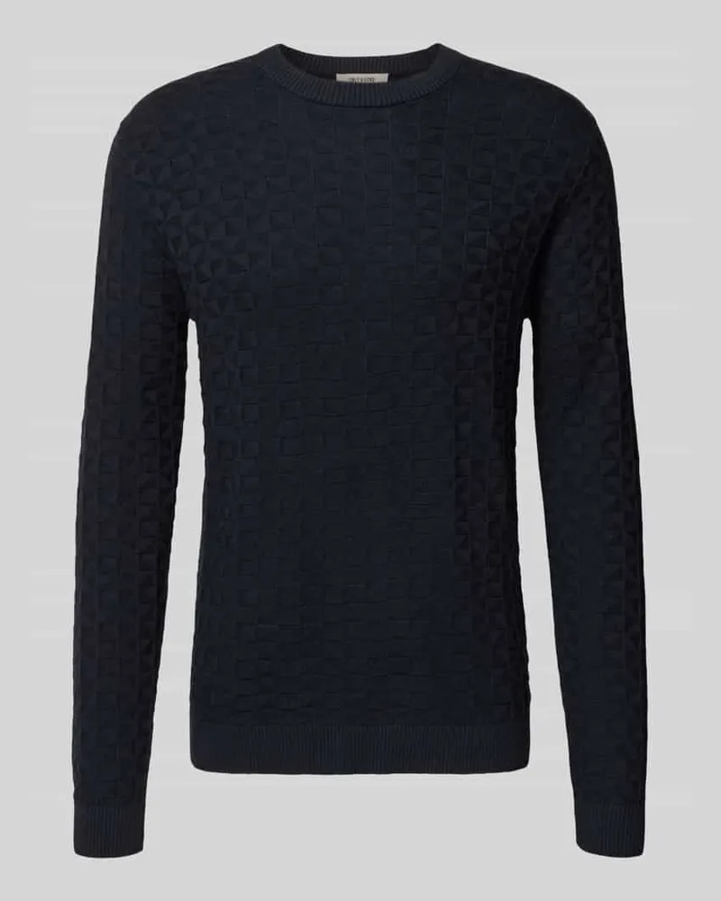 Only & Sons Regular Fit Strickpullover mit Strukturmuster Modell 'KALLE Dunkelblau