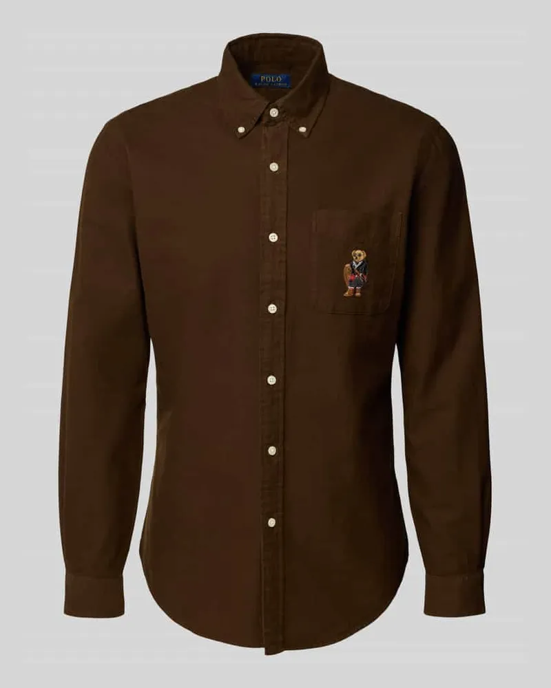 Ralph Lauren Custom Fit Freizeithemd mit Motiv-Stitching Dunkelbraun