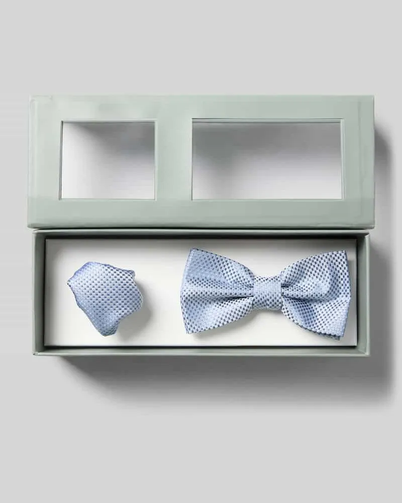 Roy Robson Fliege aus Seide im Set mit Einstecktuch Hellblau